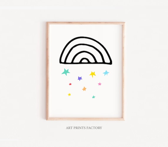 Minimalist Rainbow Stars Scandinavian Nursery Kids Room Art Poster