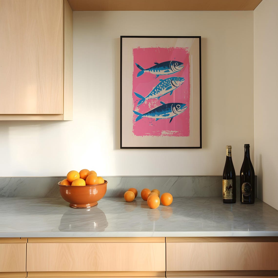 Blue Pink Fish Wall Art Mackerel Retro Poster Farmhouse Kitchen Drawing Fish Art Kitchen Print Trendy Food Art Vintage Kitchen Art - Image 2