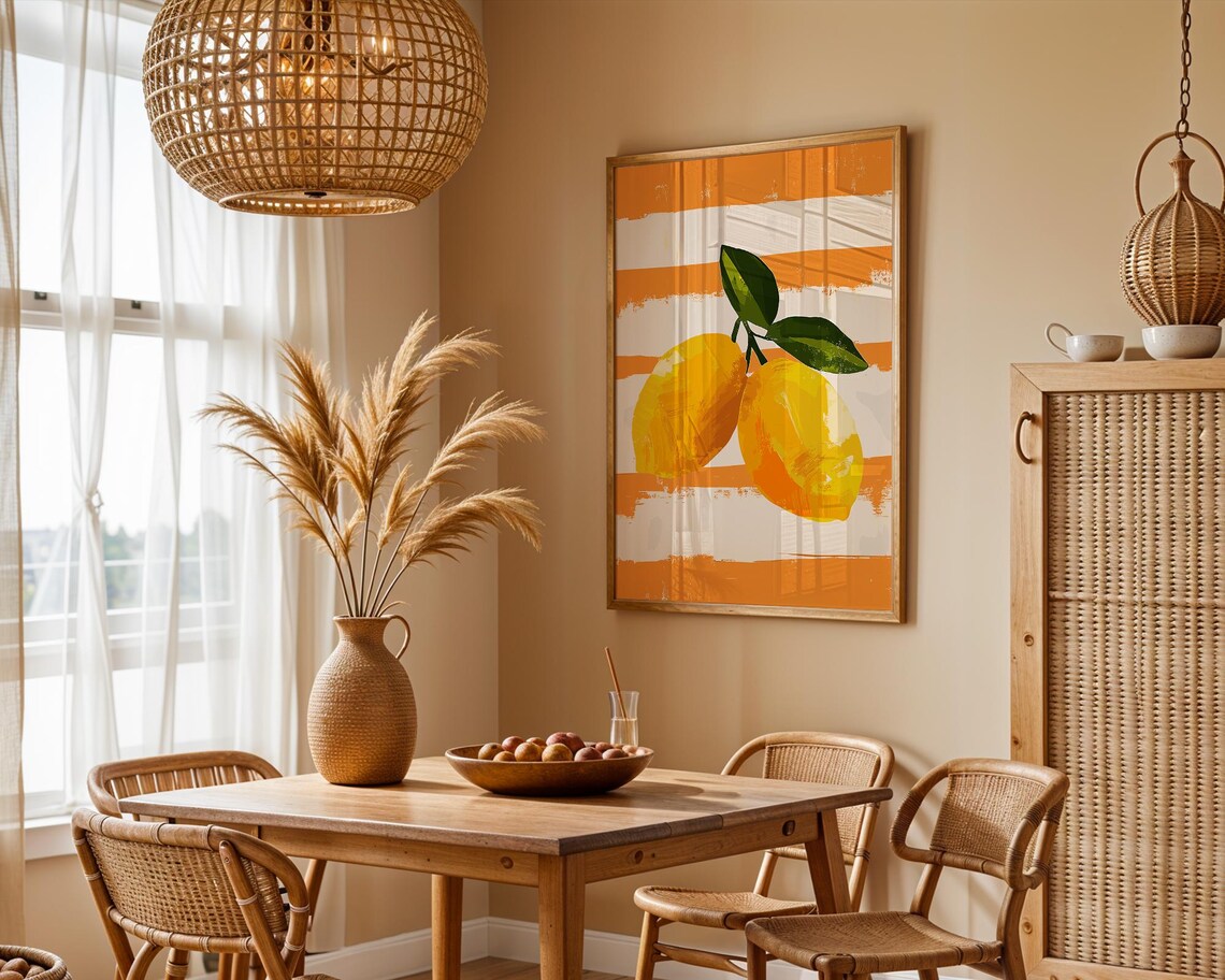 Cute Lemon Print Lemons Wall Art Kitchen Poster Trendy Food Art Farmhouse Kitchen Art Drawing Retro Kitchen Art Fruit Wall Art Decor - Image 2