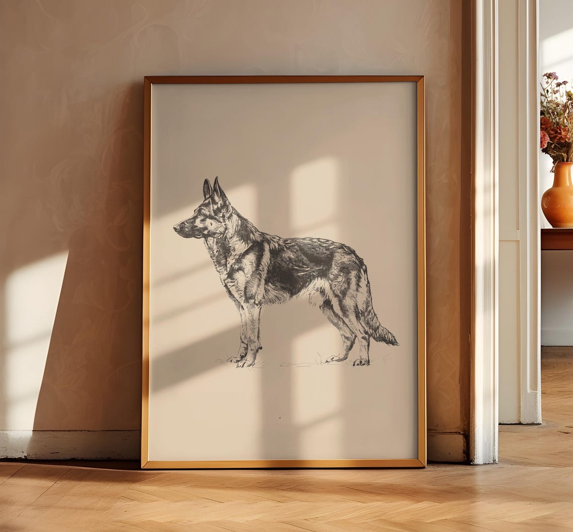 German Shepherd Poster Dog Vintage Print Dog Wall Art Antique Vintage Drawing Country Wall Art Dog Illustration Farmhouse Print - Image 2