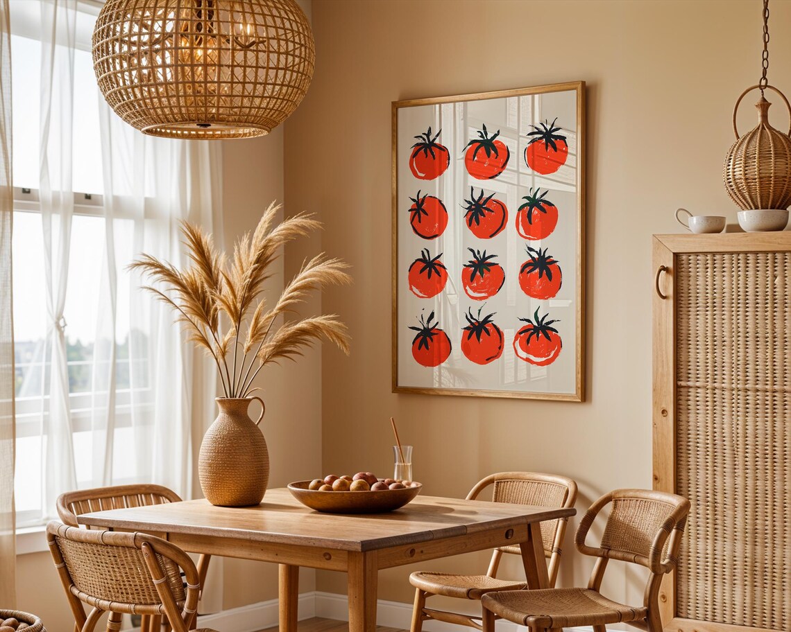 Trendy Tomato Food Poster Tomato Art Tomatoes Wall Decor Kitchen Drawing Farmhouse Kitchen Art Eclectic Kitchen Retro Kitchen Print - Image 2