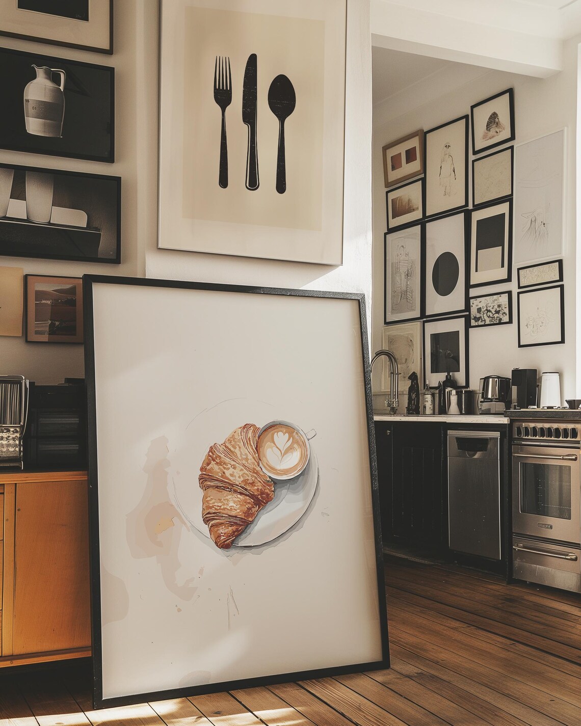Croissant And Coffee Art Breakfast Vintage Print Breakfast Wall Art Kitchen Trendy Poster Farmhouse Kitchen Posters Retro Kitchen Decor - Image 3