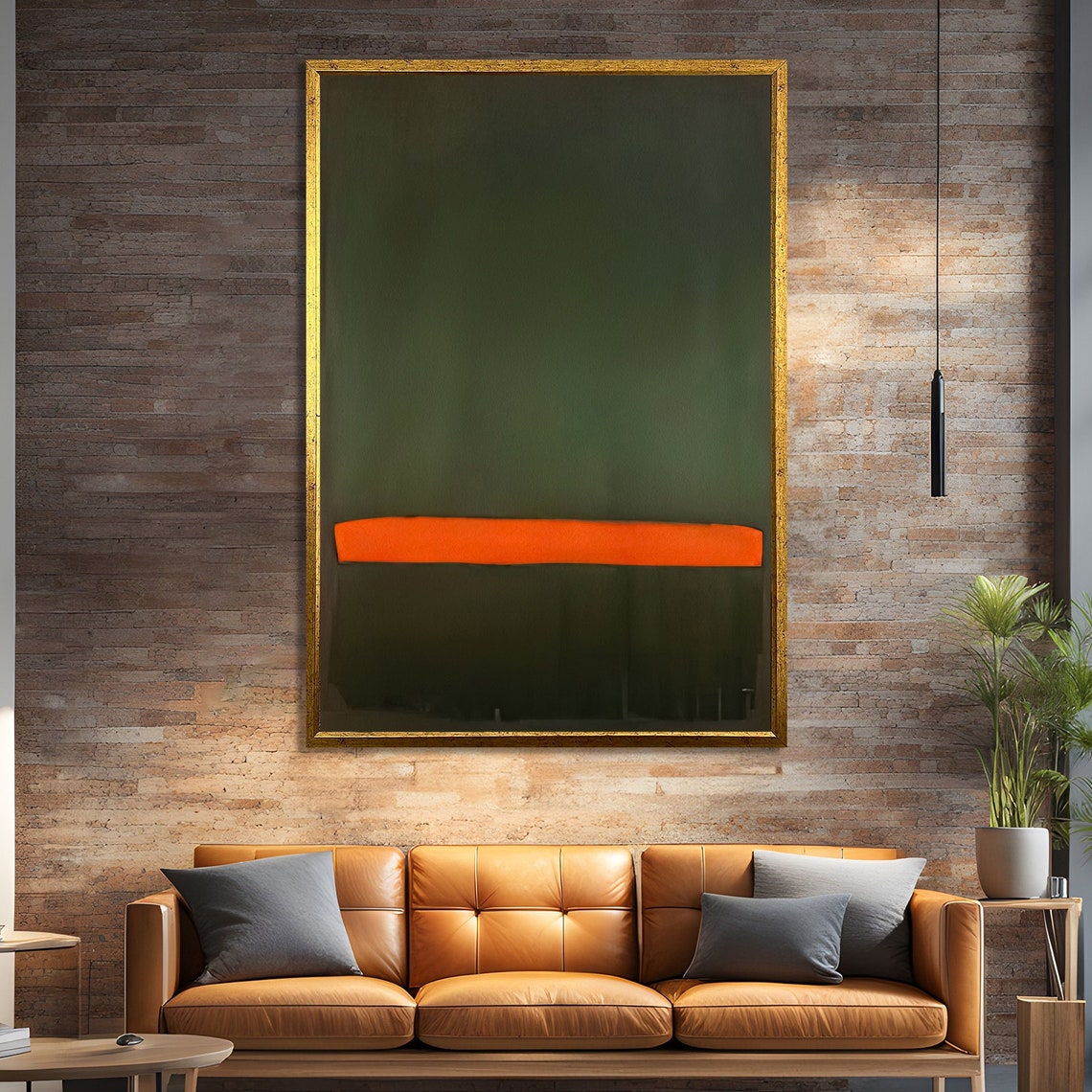 Modern Green And Orange Mark Rothko Style Abstract Wall Art For Sophisticated And Contemporary Home Decor