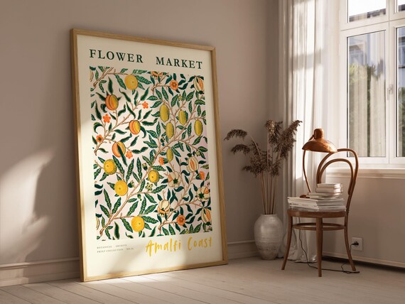 Amalfi Coast Flower Market Citrus Tree Morris Style Art Poster