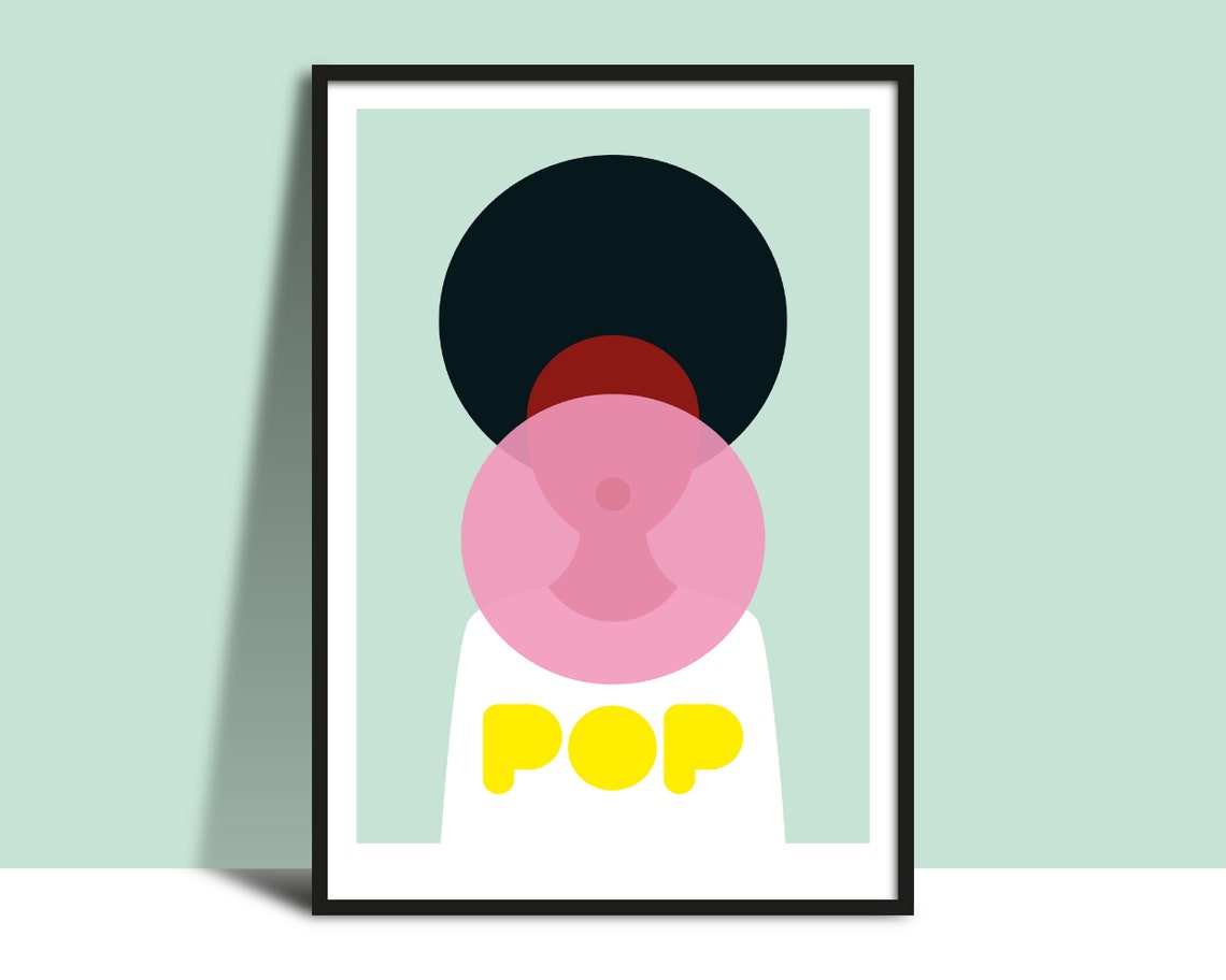 Pop Bubblegum Portrait With Pink Bubble And Yellow Text Art Poster