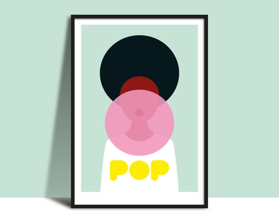 Printable Pop Bubblegum Illustration Art Fun Bold Instant Poster Modern Flat Colour Boy Girl Design Minimal Plain Funky Portrait