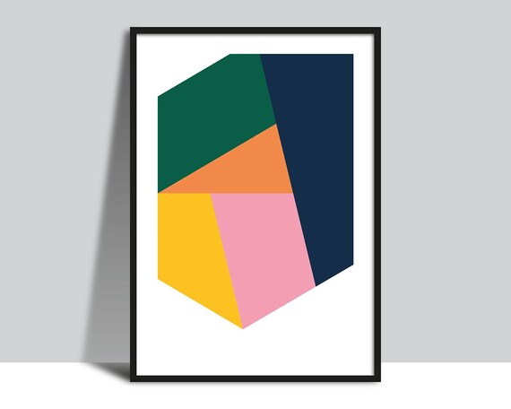 Printable Green Blue Orange Geometric Wall Art Original Modern Shapes And Forms Art Illustration Flat Colour Minimal Geo