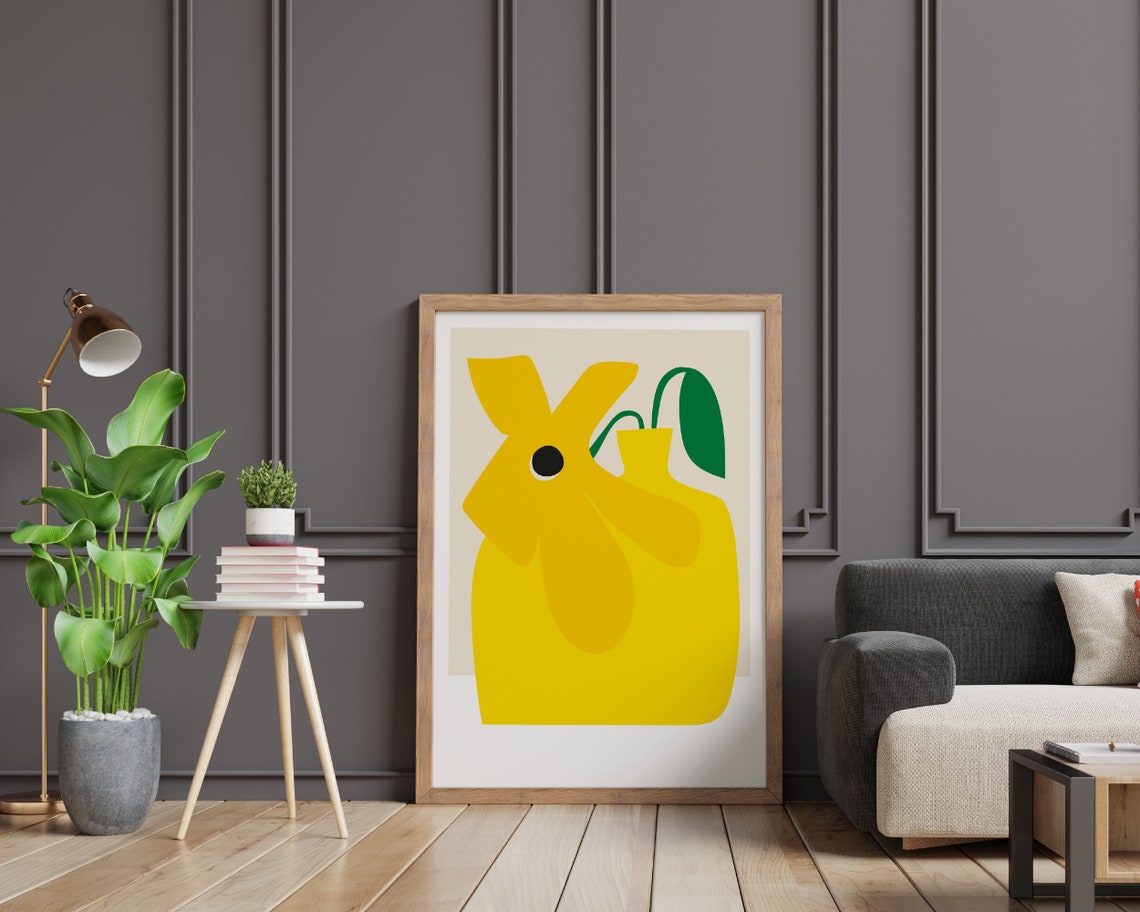 Bright Yellow Flower in Vase Playful Modern Botanical Poster - Image 2