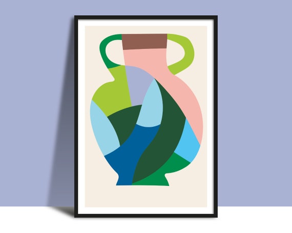 Abstract Vase Wall Art Instant Printable Bright Modern Illustration Poster Bold Minimal Simple Vase Green Pink And Blue