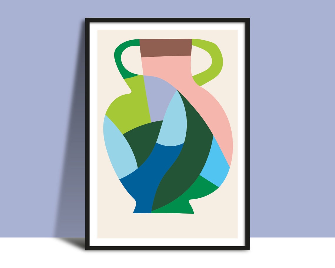 Abstract Patchwork Vase in Pink Green and Blue Geometric Poster