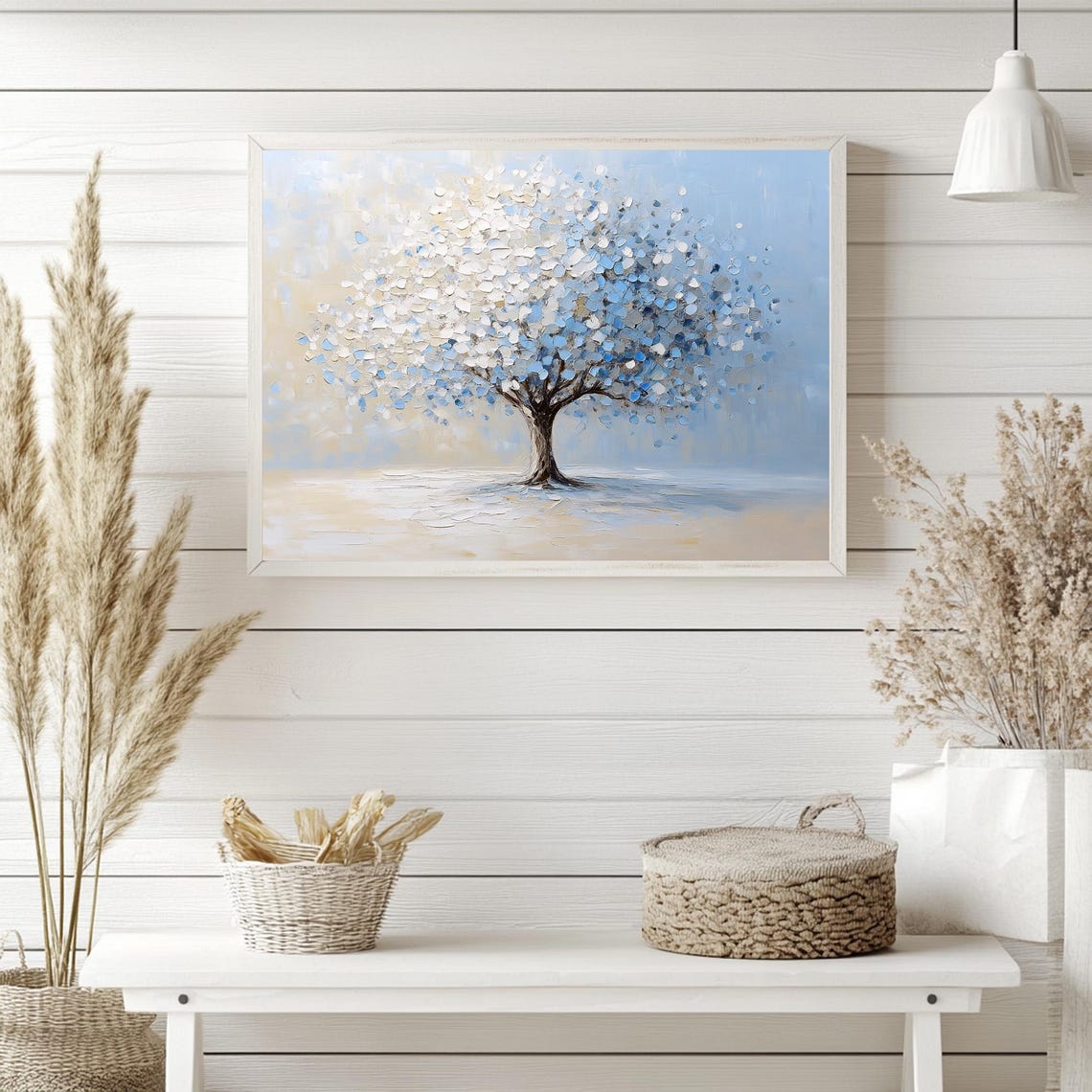 Light Blue Abstract Tree Art Print Textured Horizontal Wall Art Abstract Living Room Decor Light Blue Home Decor Wall Art - Image 2