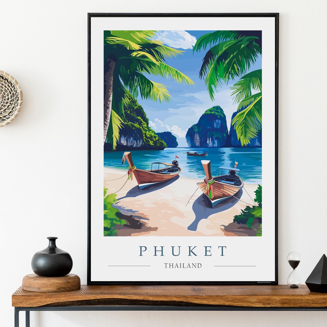 Phuket Thailand Longtail Boats on a Tropical Island Beach Poster - Image 2