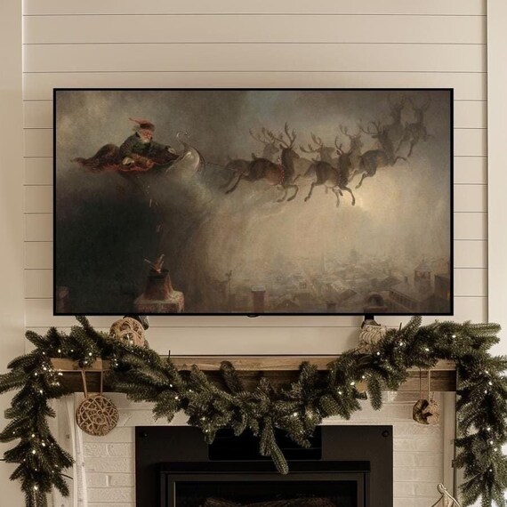 Christmas Frame Tv Art Frame Tv Art Holiday Vintage Santa Sleigh Moody Farmhouse Christmas Decor Instant Art For Frame Tv