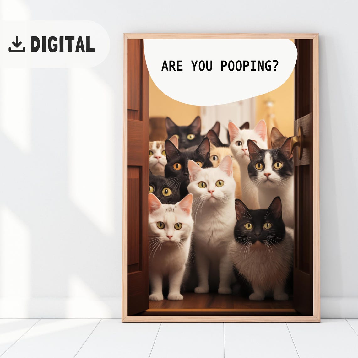 Are You Pooping Funny Cats Staring Through Door Bathroom Poster
