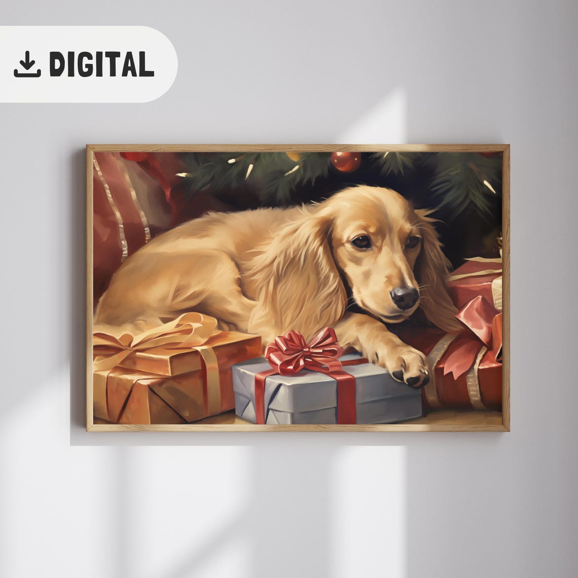 Cute Dachshund Christmas Print Dogful Poster Dog Christmas Wall Art Winter Holiday Painting Vintage Christmas Doxie Lover Decor - Image 2