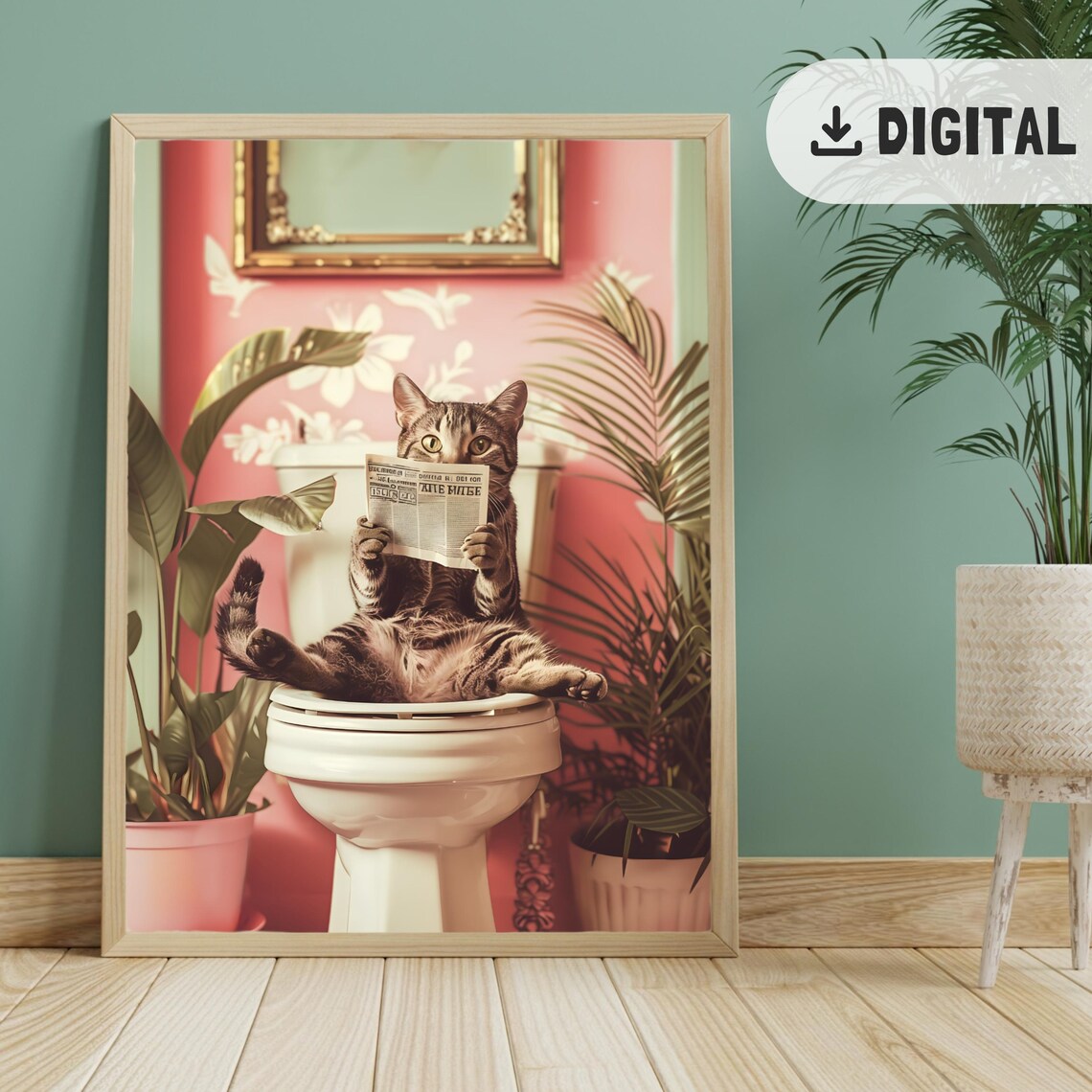 Reading Cat On Toilet Bathroom Humor Art Print - Image 2