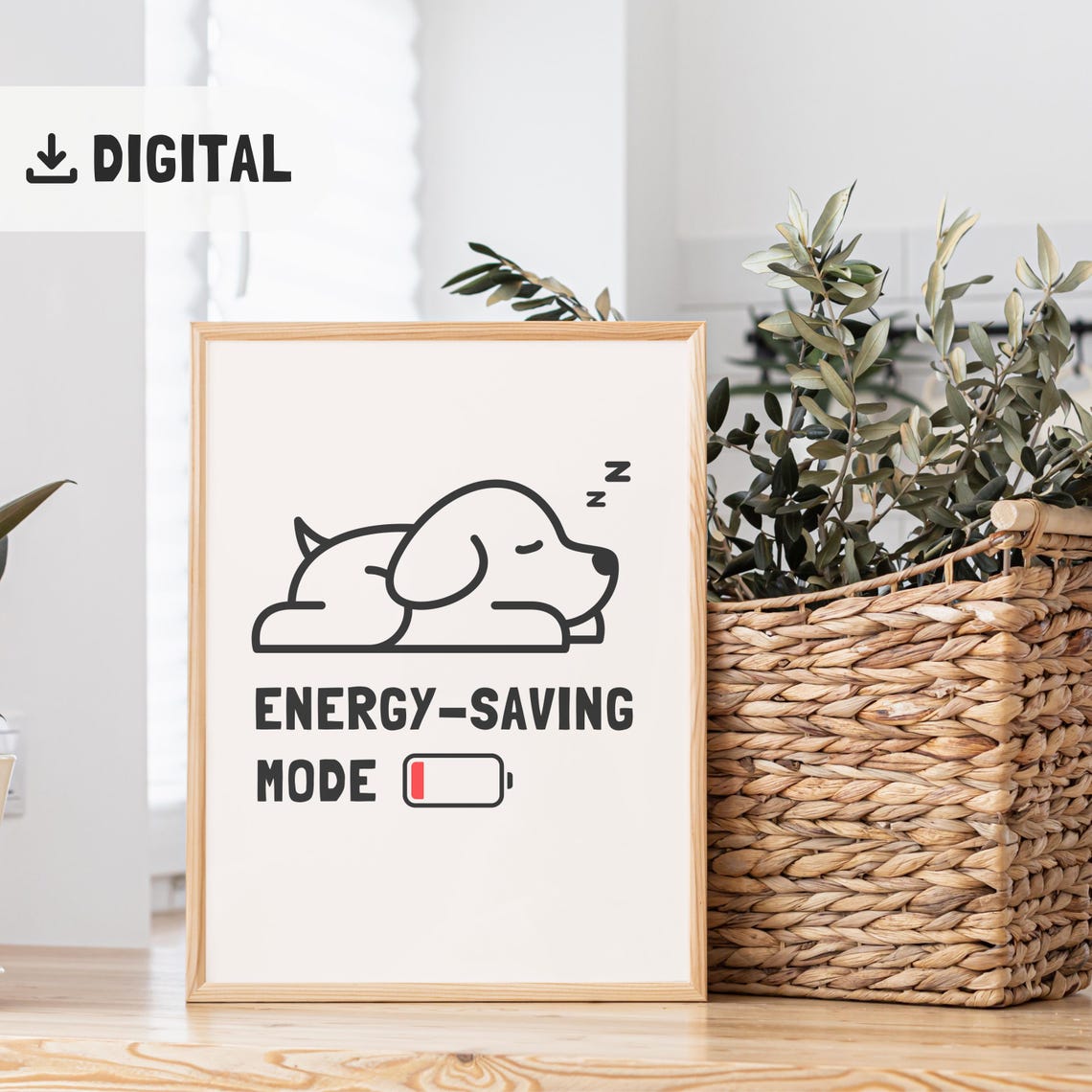 Energy Saving Mode Sleeping Dog Funny Battery Quote Wall Poster - Image 2