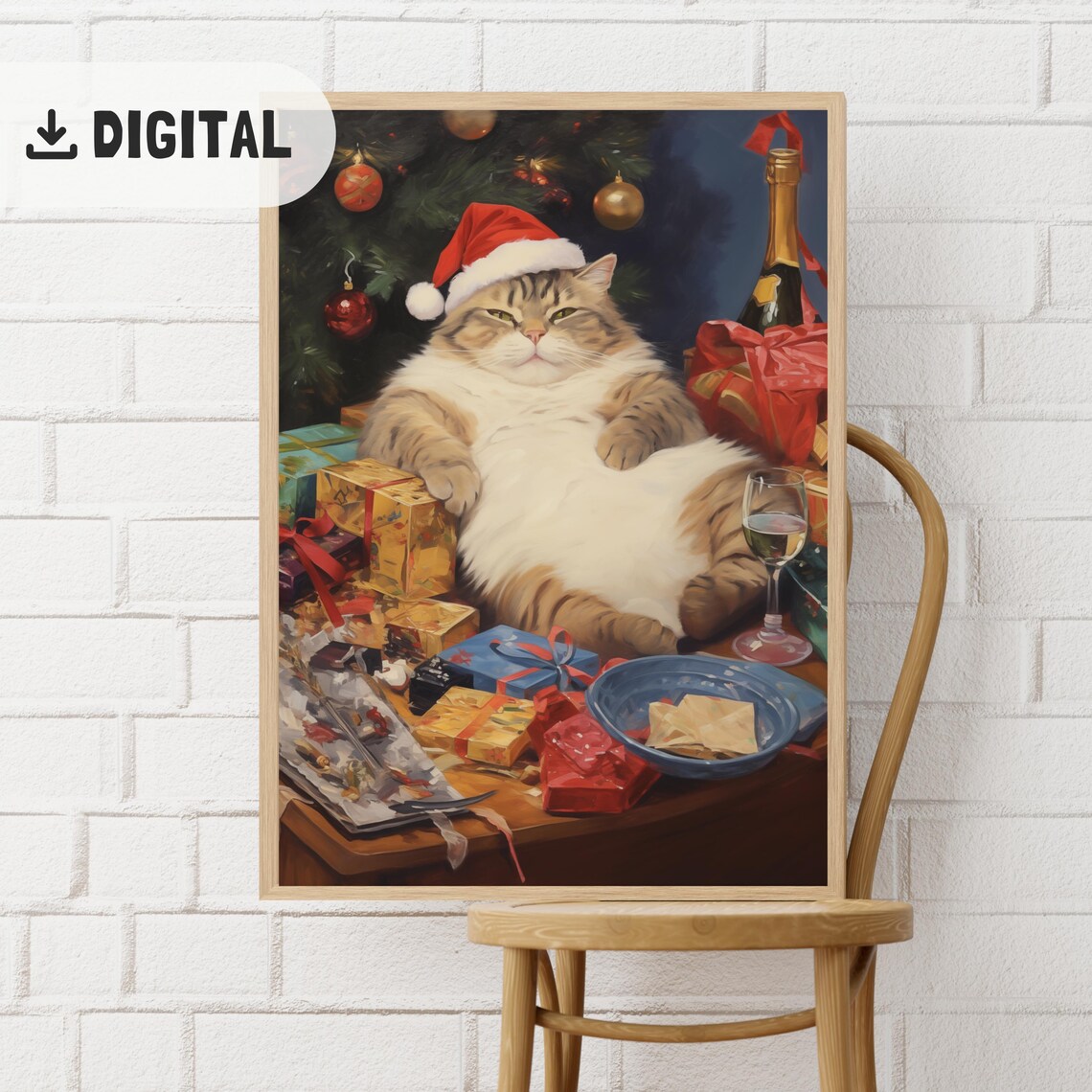 Chubby Tabby Santa Hat Christmas Gifts Champagne Poster Gift - Image 2