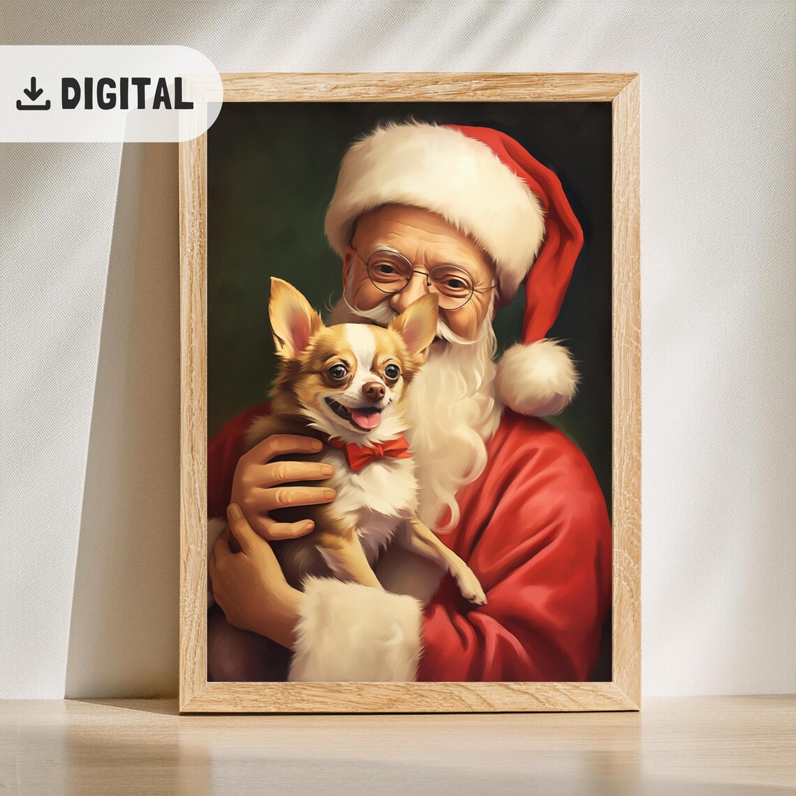 Santa Claus Holding Chihuahua With Red Bow Tie Christmas Poster