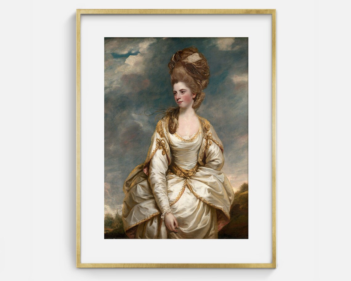Georgian Lady White Satin Dress Powdered Hair Antique Portrait Oil Painting Poster - Image 2