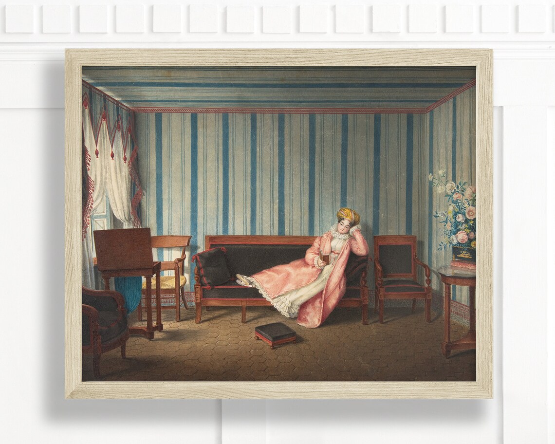 Vintage Woman Reading Portrait Art Print, Classic