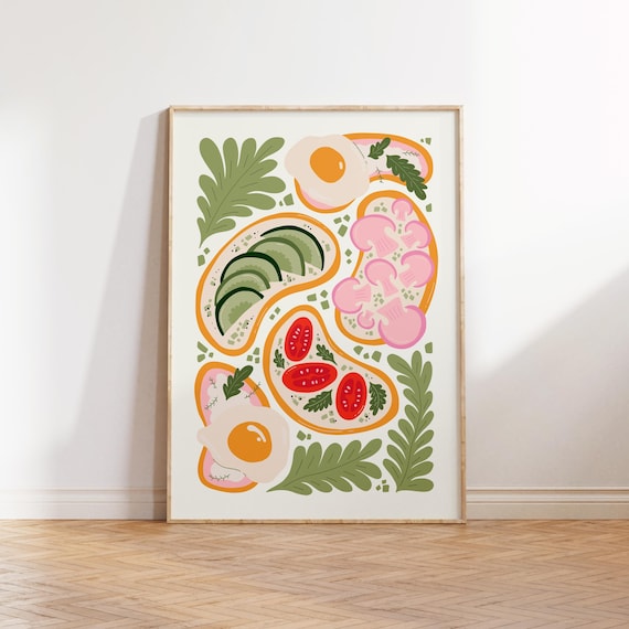 Avocado Toast Food Art Poster, Modern Kitchen Decor