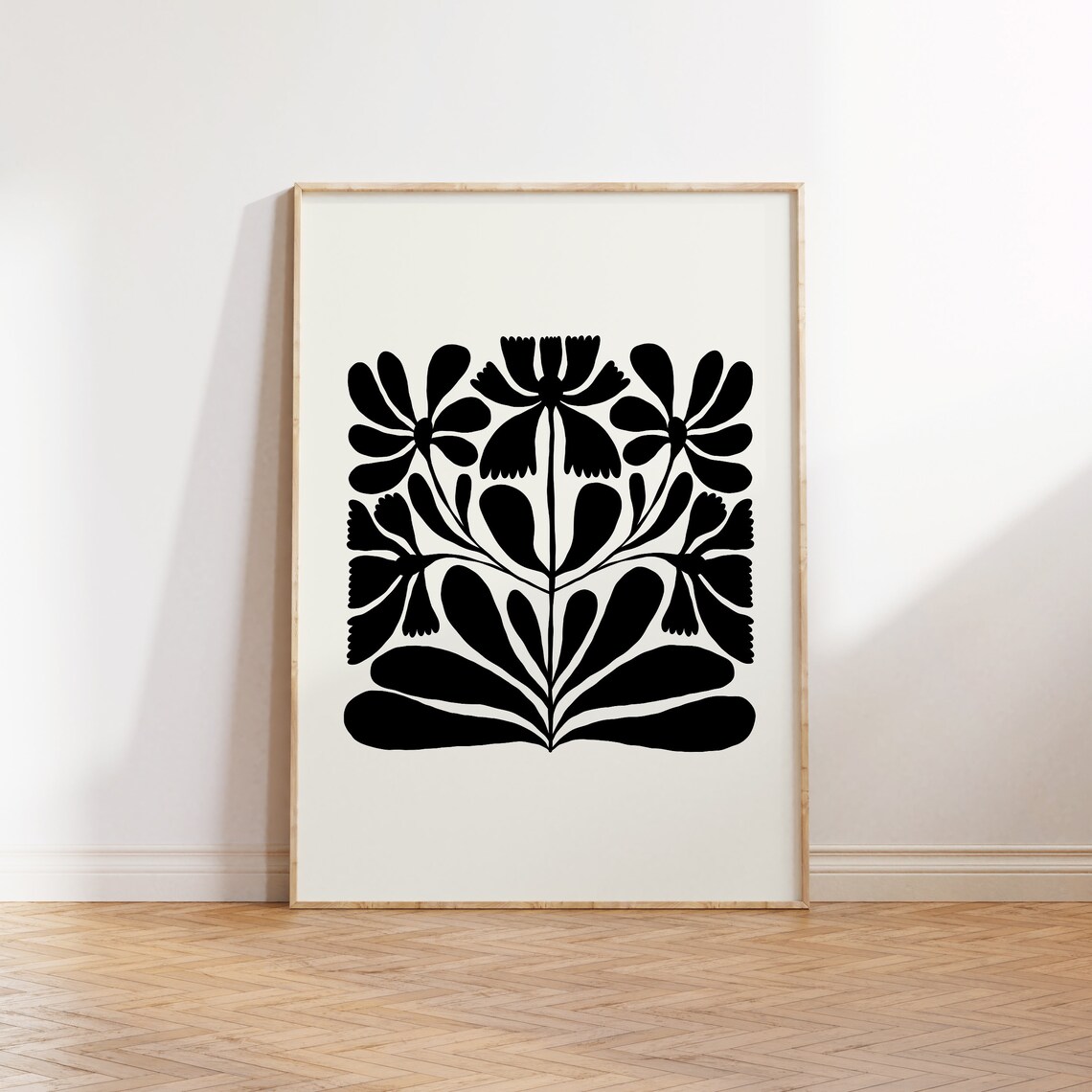 Dark Flowers Abstract Floral Art Poster, B&W