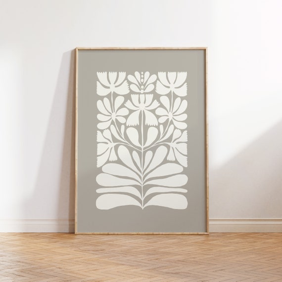 Dark Flowers Abstract Botanical Poster, Black And White