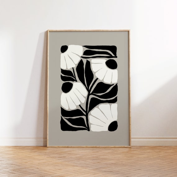 Dark Flowers Black-And-White Abstract Floral Art Print