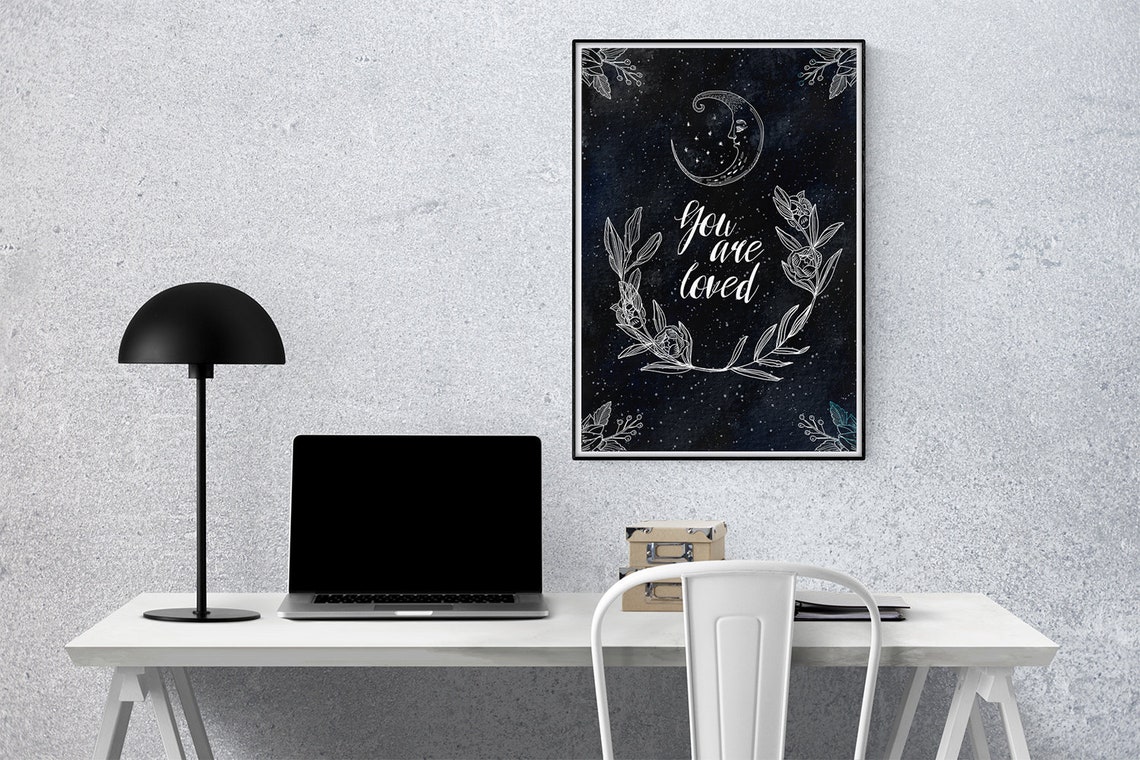 You Are Loved Celestial Crescent Moon Starry Night Sky Poster - Image 3