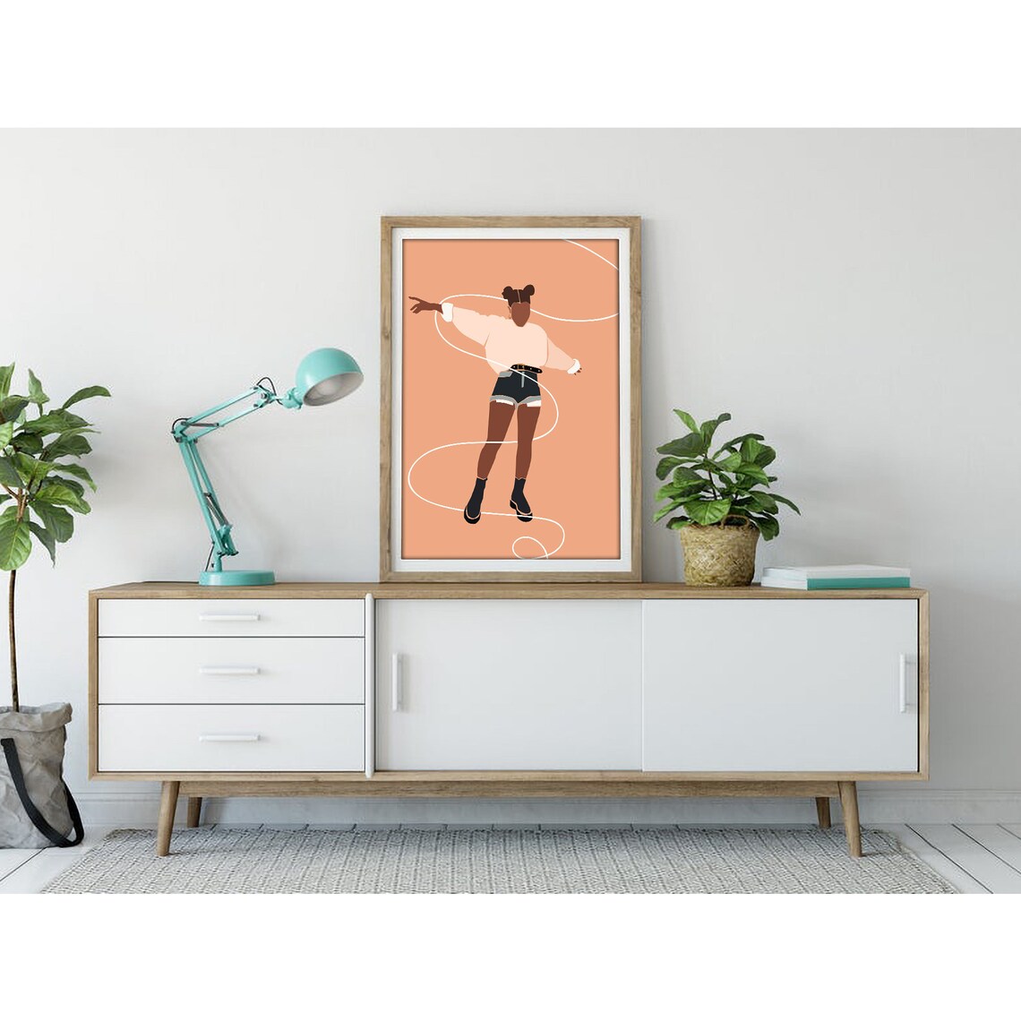 Young Ice Skater Gliding on Peach Illustration Poster for Modern Home Decor - Image 3