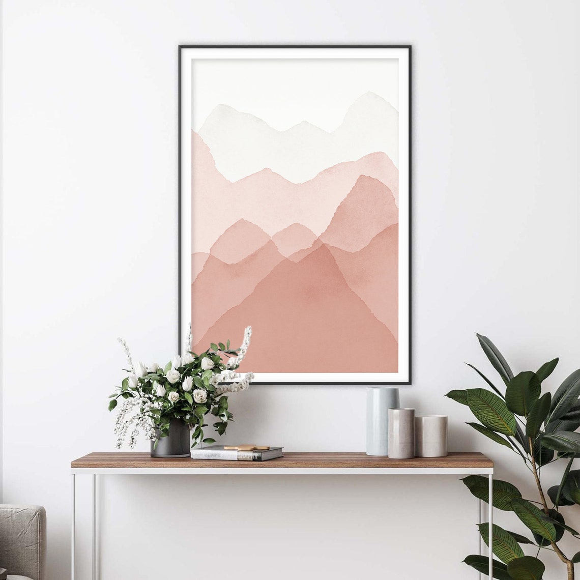 Blush Pink Layered Mountain Ridges Minimalist Scandinavian Art Print - Image 2