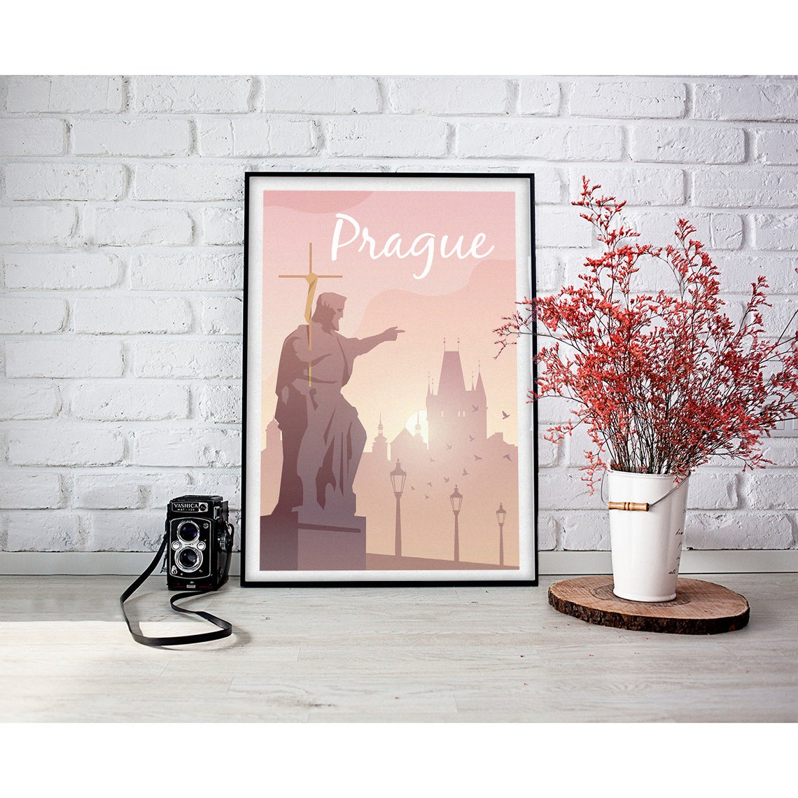 Prague Pastel Statue Old Town Skyline Minimalist Travel Wall Art - Image 2