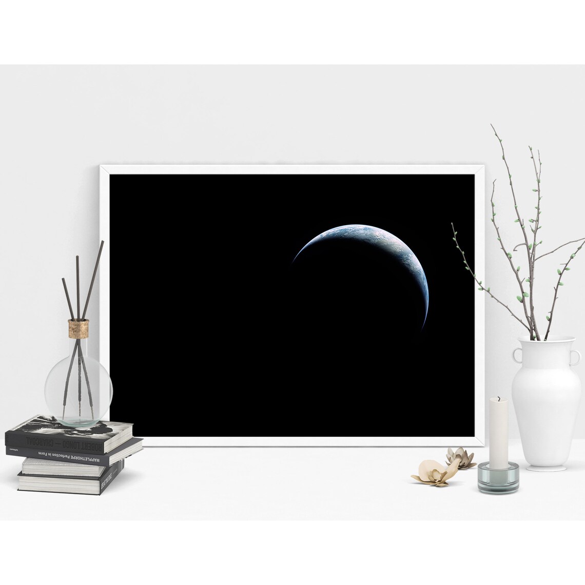 Crescent Earth Rising Over Dark Moon Deep Space Photo Poster - Image 3