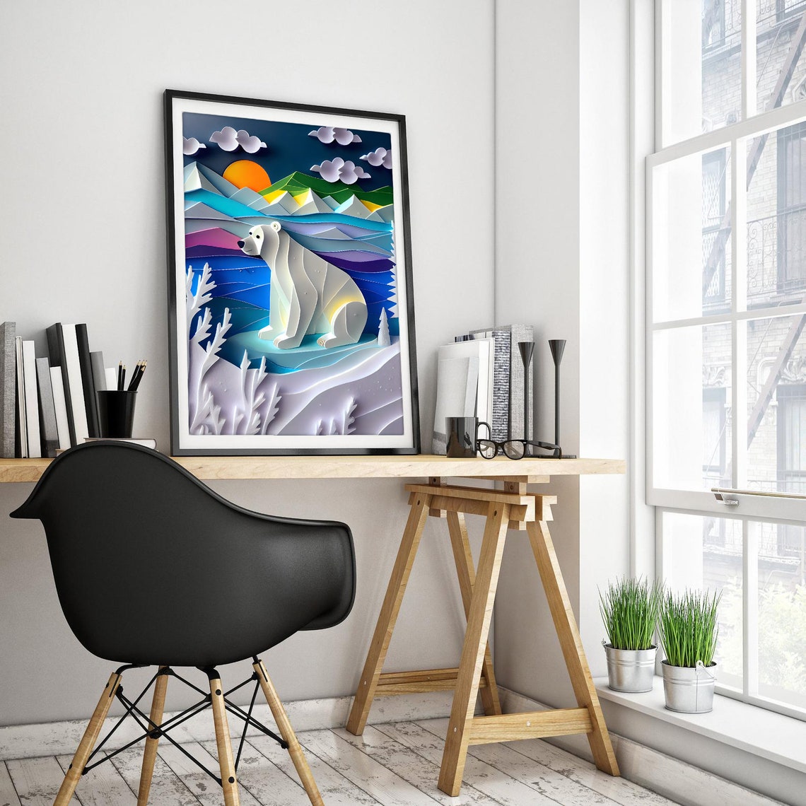 Polar Bear Paper Cut Nursery Art Print - Image 2