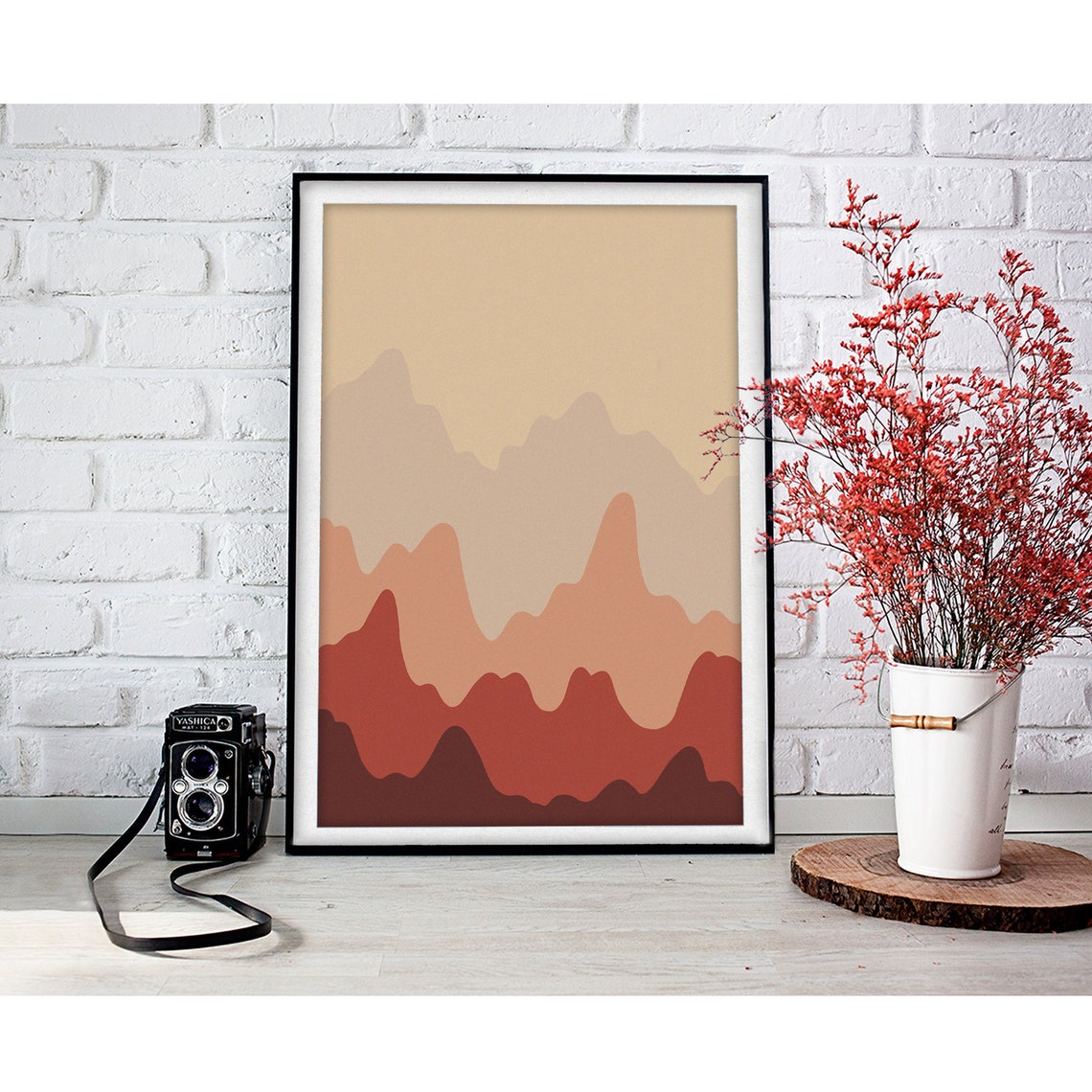 Cream Terracotta Wavy Gradient Peaks Modern Abstract Mountain Poster - Image 2