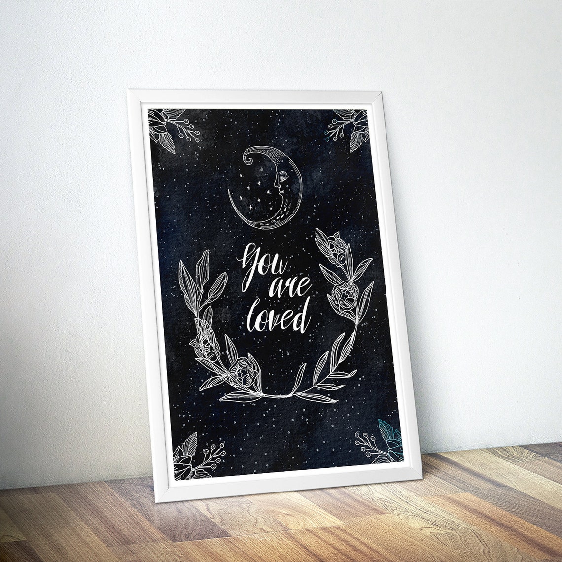 You Are Loved Celestial Crescent Moon Starry Night Sky Poster - Image 4
