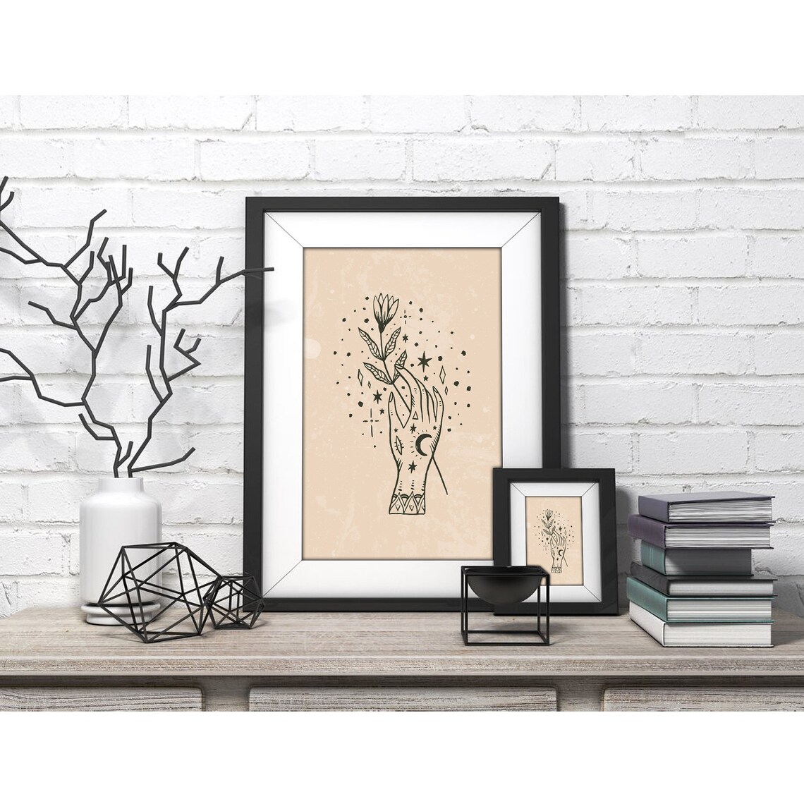 Sage Celestial Hand Holding Flower Stars Moon Poster for Modern Home Decor - Image 4