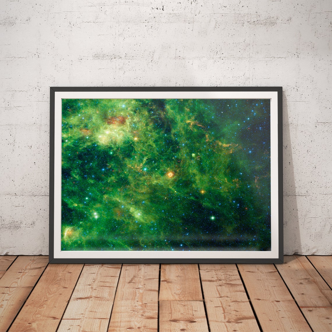 Emerald Green Stellar Nebula Field Deep Space Astronomy Poster