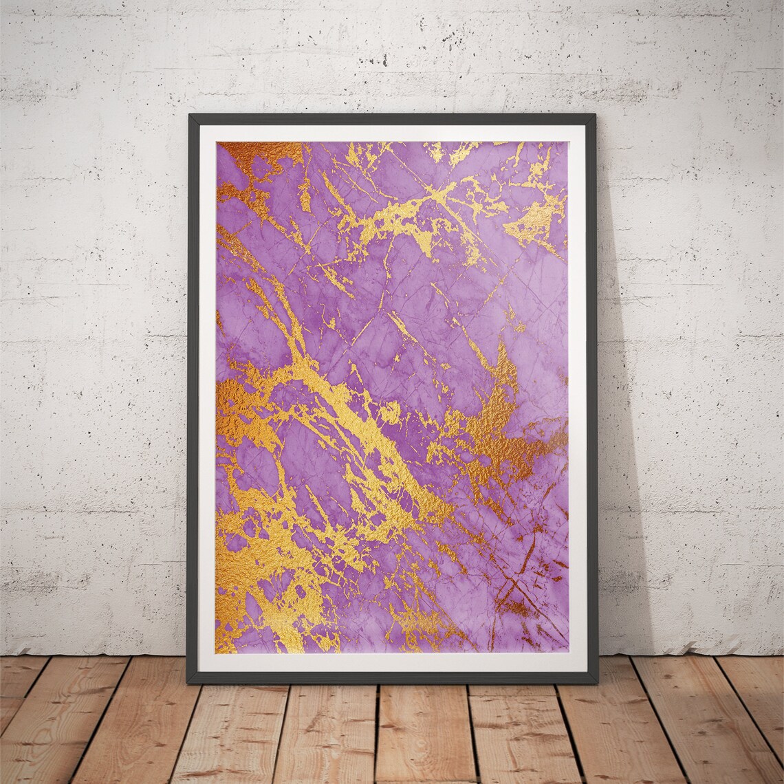 Violet Marble Bold Gold Diagonal Veins Glam Abstract Art Poster