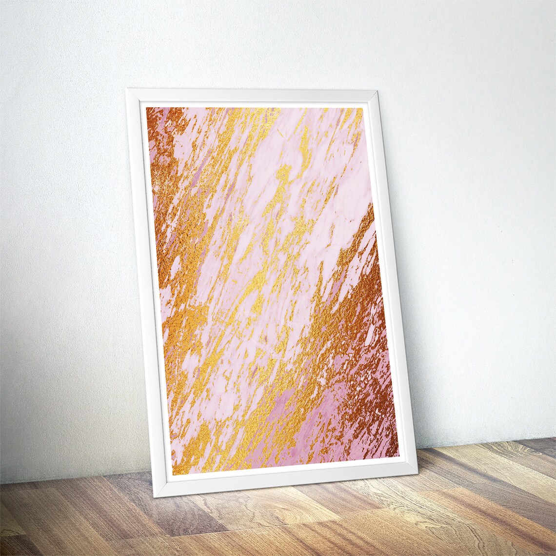 Pink Marble Diagonal Gold Foil Streaks Glam Abstract Art Poster - Image 4