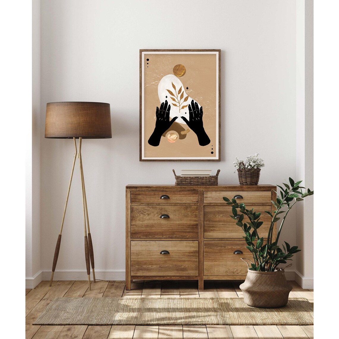 Black Hands Cradling Gold Branch Organic Form Poster for Modern Home Decor - Image 2
