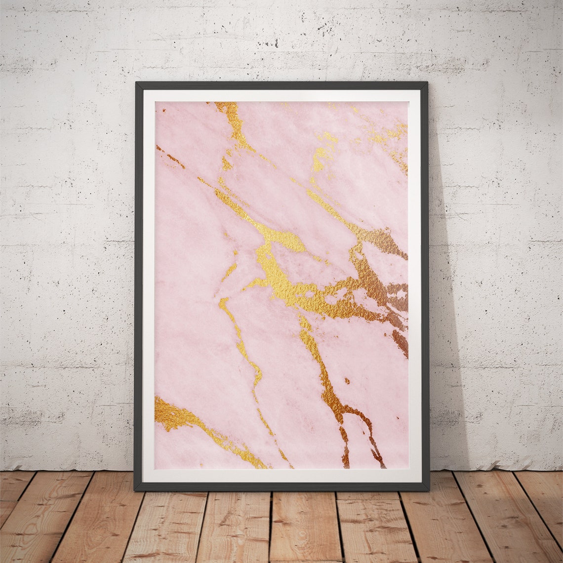 Pink Marble Bold Gold Veins Minimal Glam Abstract Art Poster