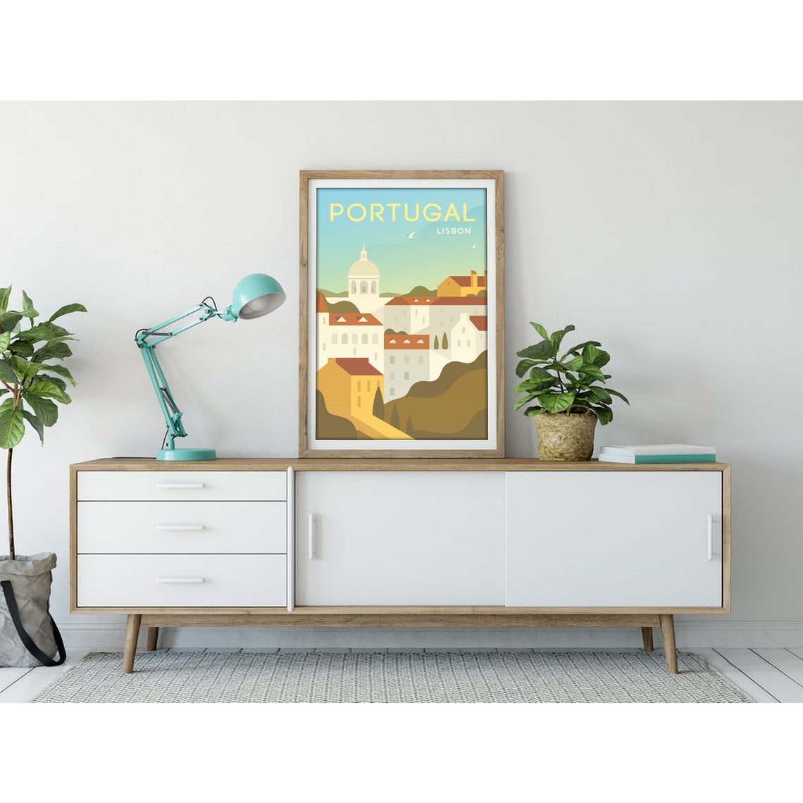 Lisbon Portugal Hillside Old Town Mid Century Retro Travel Poster - Image 3
