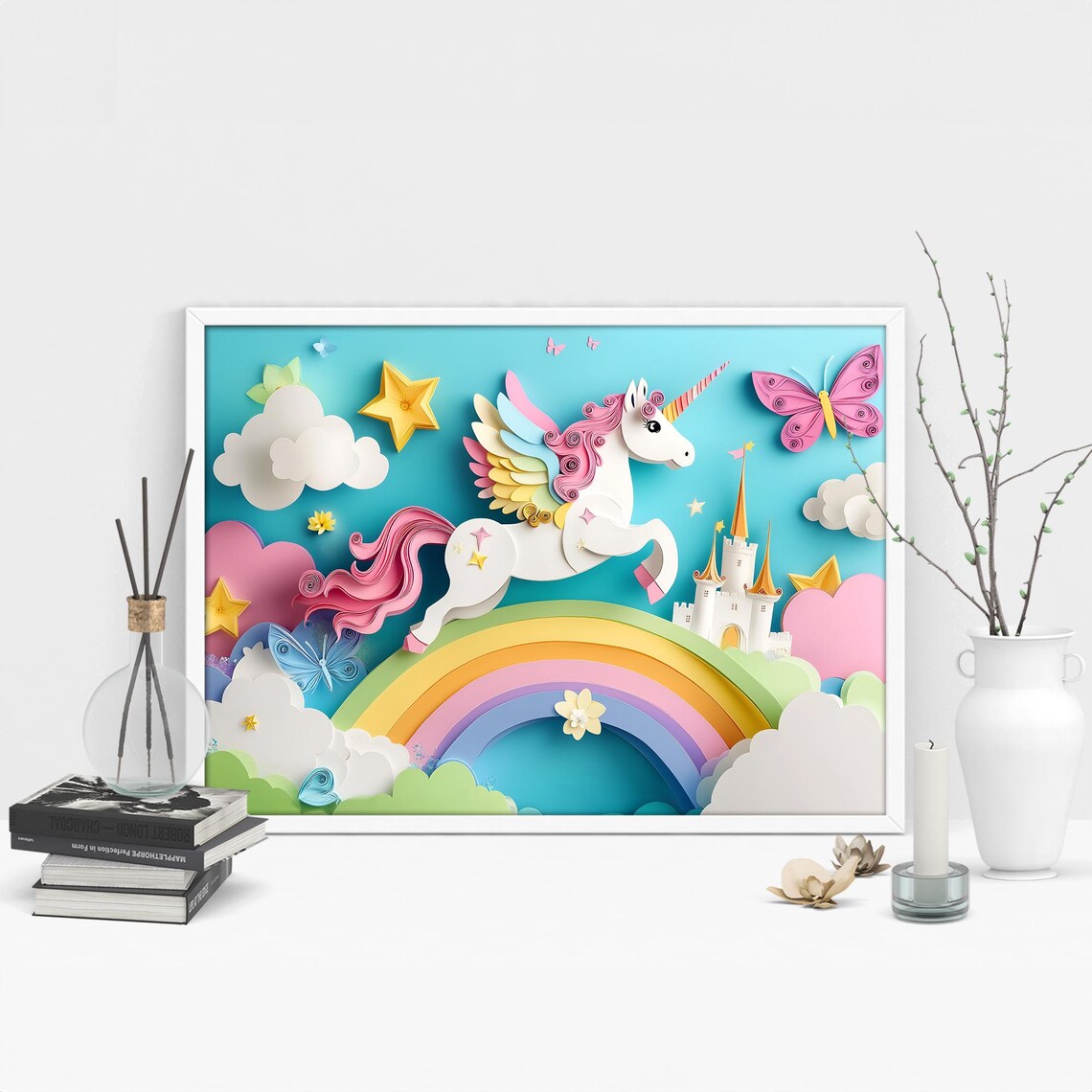 Unicorn Nursery Fantasy Castle Wall Art Print - Image 2