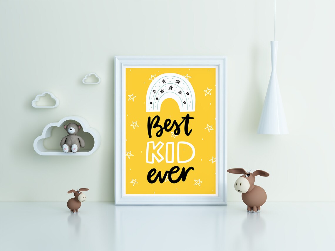 Best Kid Ever Rainbow Nursery Poster Yellow Kids Room Birthday Gift Art - Image 3