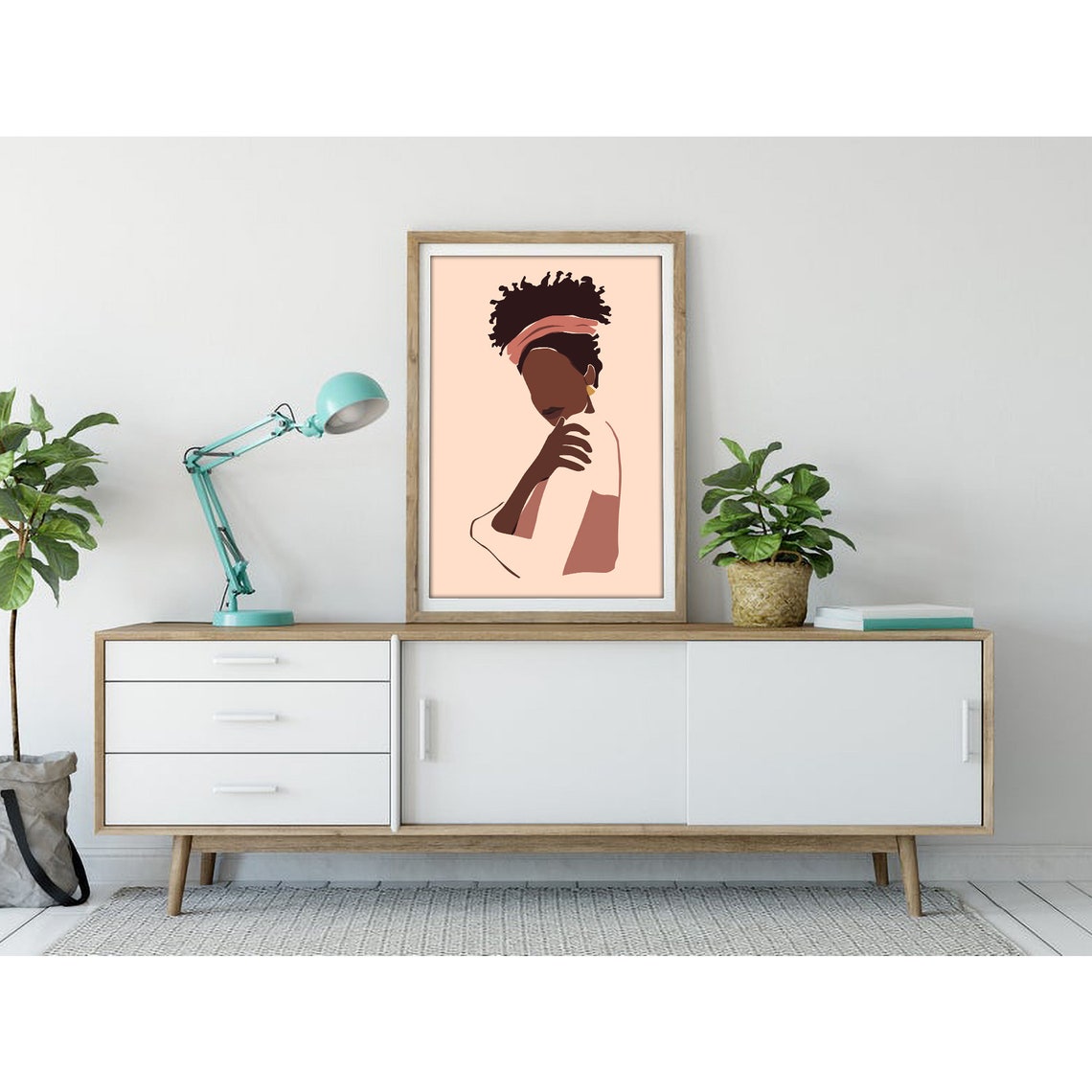 Black Woman with Pink Headband and Afro Minimalist Art Poster - Image 3