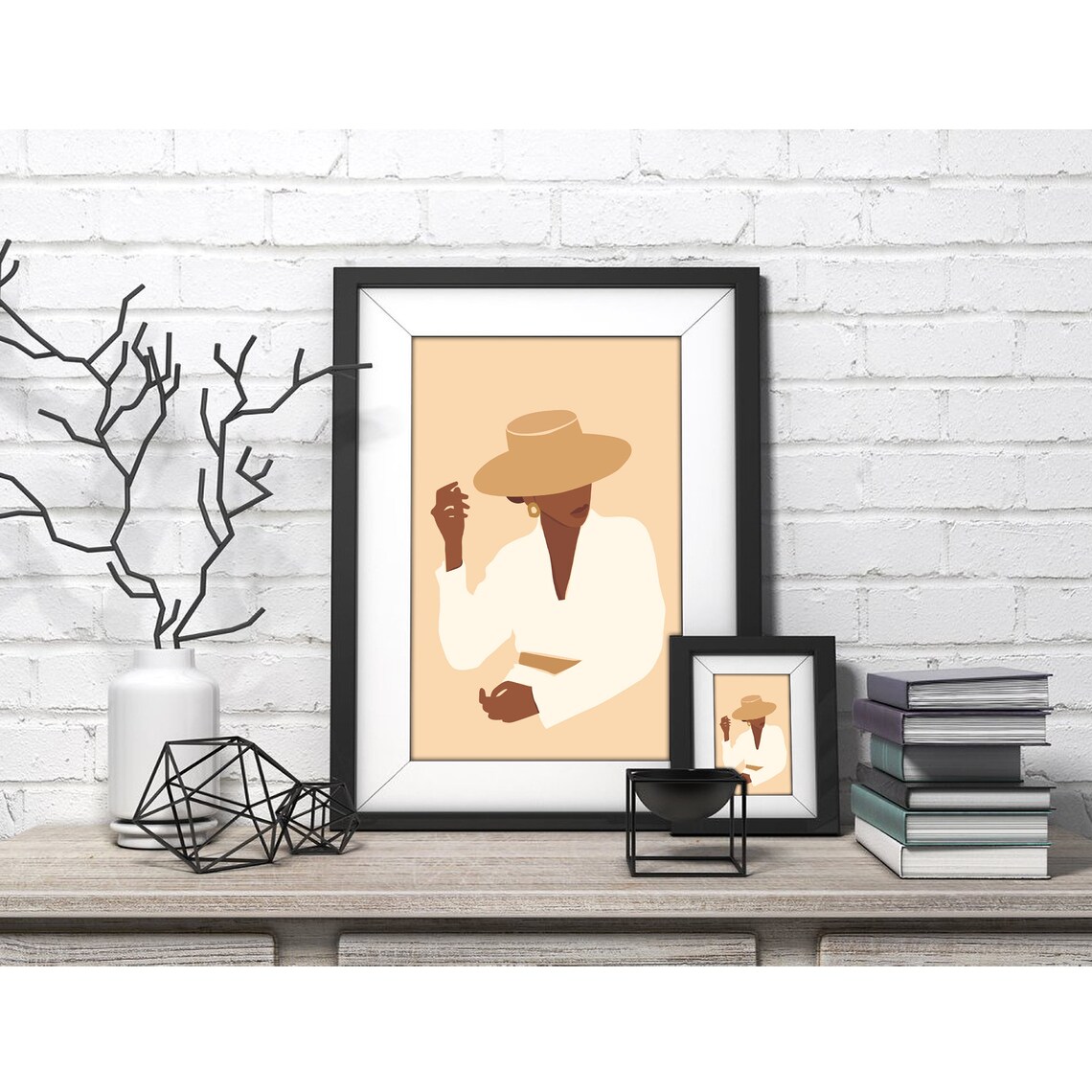 Black Woman in Wide Brim Straw Hat Minimalist Fashion Art Poster - Image 4