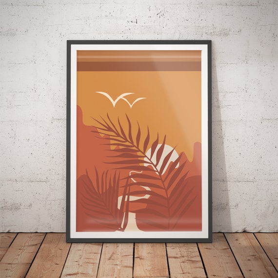Abstract Landscape Art No 23 Mid Century Poster Above Bed Art Boho Sun Poster Retro Sun Art Moon Poster