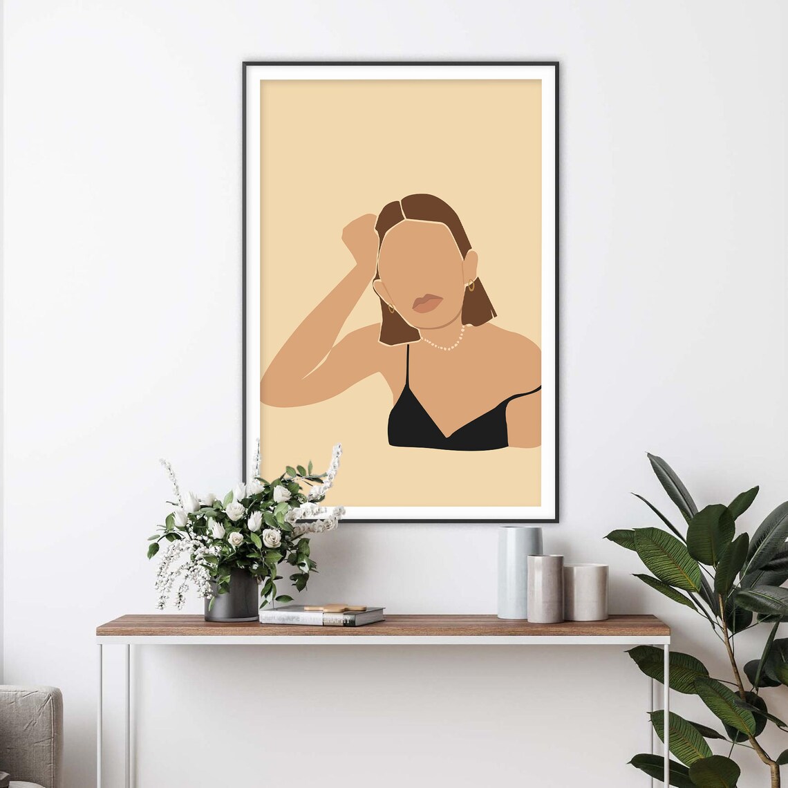Faceless Elegant Woman Portrait in Warm Neutral Tones Art Poster - Image 2